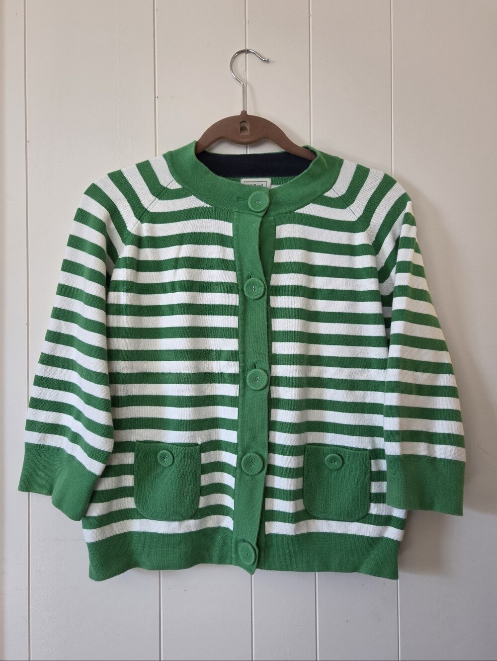Vintage L.L Bean Cropped Striped Cotton Knit Cardigan | Sz L